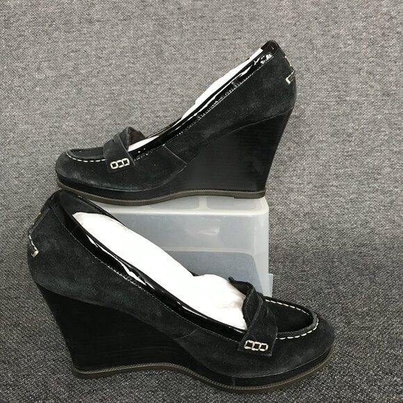 Sperry Top-Sider Wedge Cupsole Penny Loafer Heels Womens 8.5M Black Suede Shoes - Picture 2 of 8